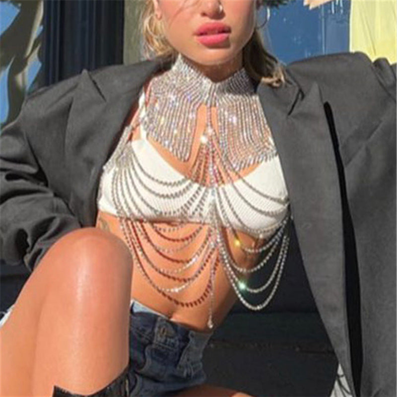 Layered Rhinestone Tassel Bra Shoulder Chain