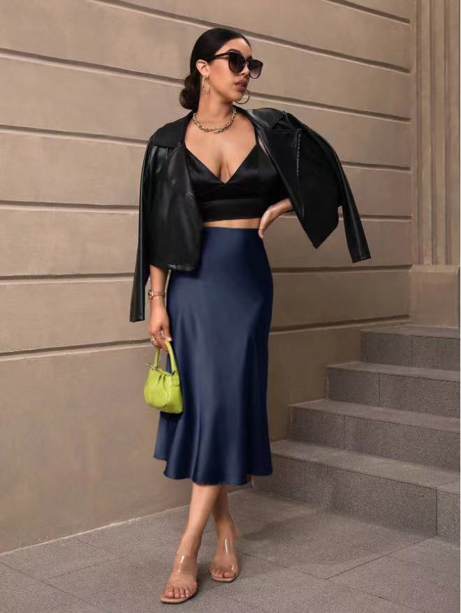 European And American Elegant Style A- Line Satin Skirt