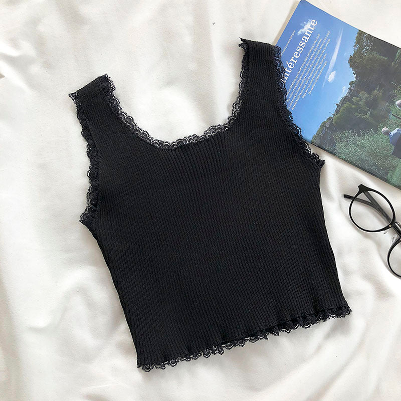 Vintage-paneled Lace-trimmed Cropped Camisole