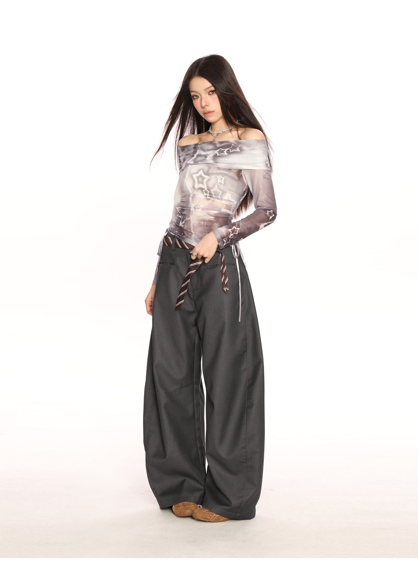 Sun-proof Off-shoulder Long Sleeve Mesh Blouse Women's Off-the-shoulder Short Top