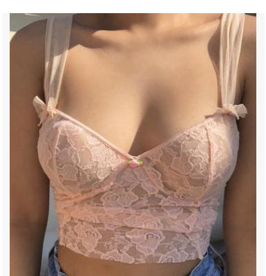 Lace-paneled Lace Mesh V-neck Open-back Camisole Women's Top