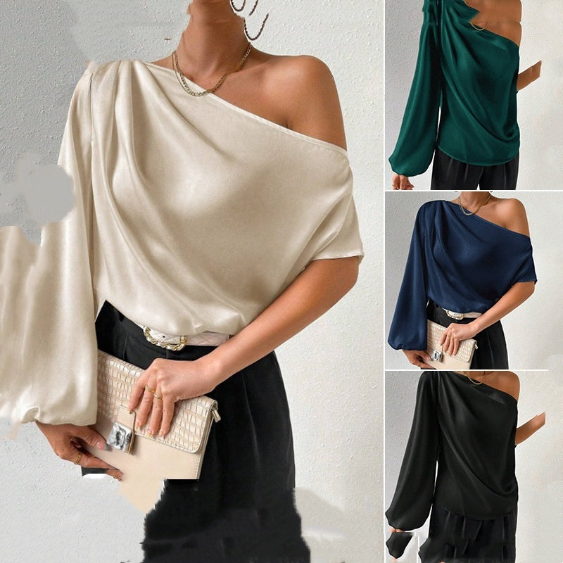 Foreign Trade Shoulder T-shirt Sexy Off-shoulder Loose Cold-shoulder Elegant