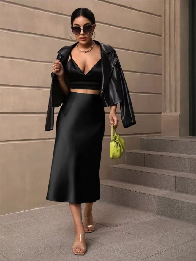 European And American Elegant Style A- Line Satin Skirt