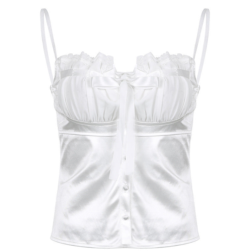 Lace Lace Splicing Satin Suspenders Inside