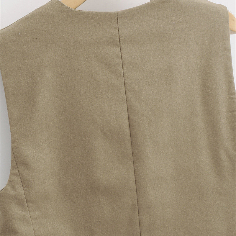 Linen Cotton Blend Slim Fit Short Suit Vest For Women