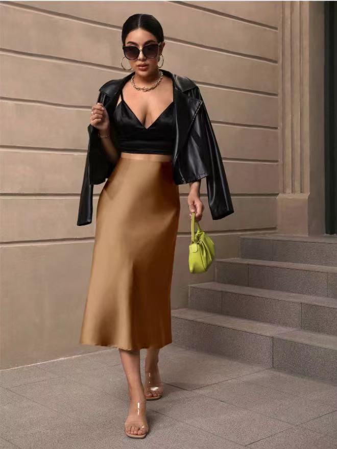 European And American Elegant Style A- Line Satin Skirt