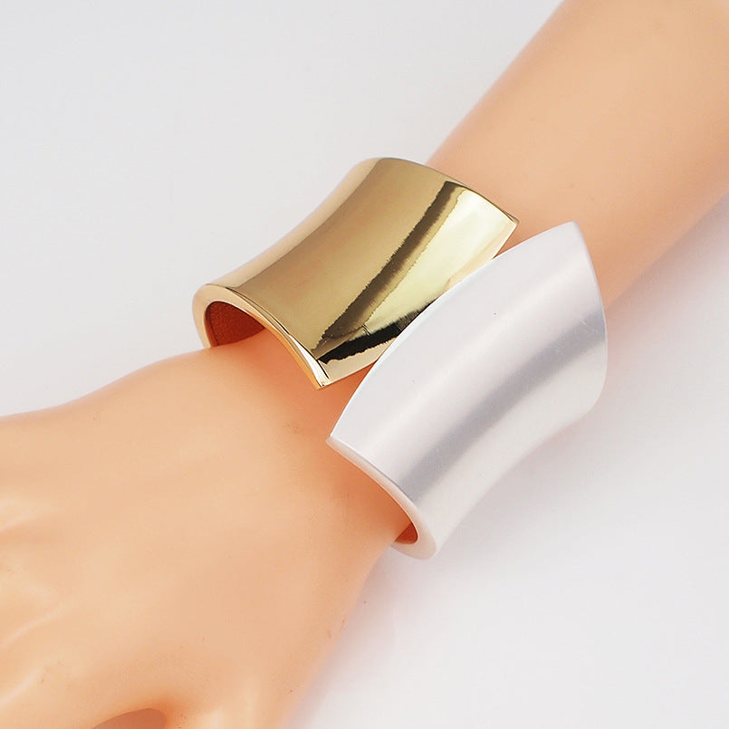 European and American exaggerated metal glossy punk super wide bracelet