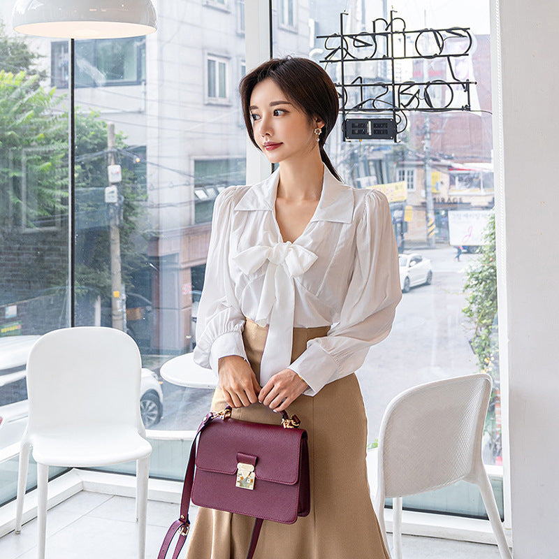 Long-sleeved shirt slim fit wild ruffle skirt