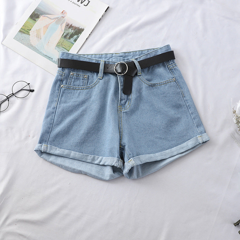 Women's High Waist Curled Denim Shorts
