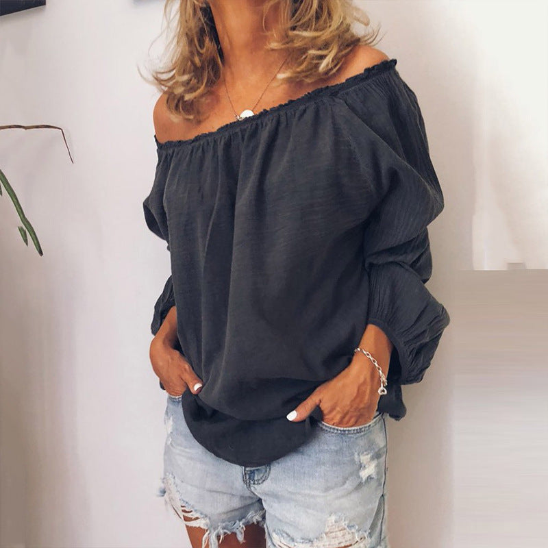 Linen cotton shoulder blouse long sleeves off-the-shoulder