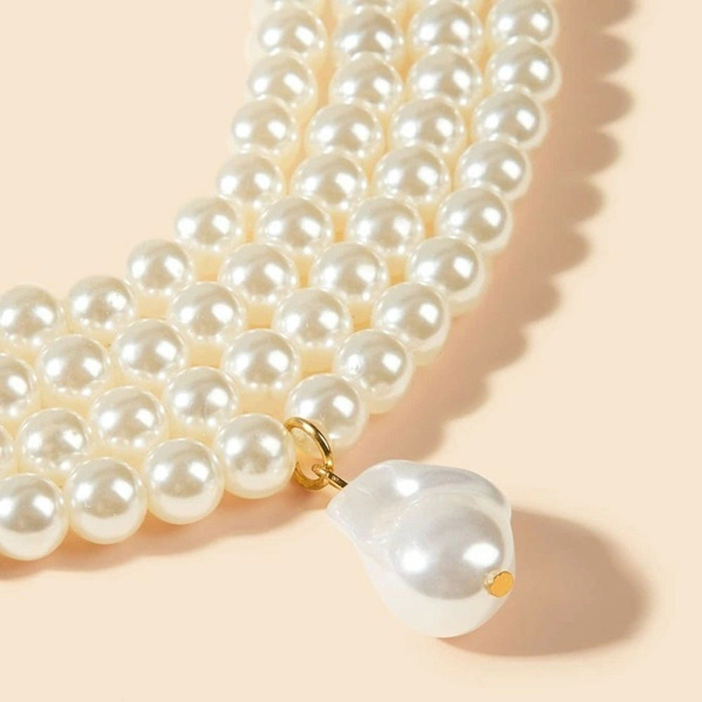 Simple Multilayer Round Pearl Pendant Necklace Women