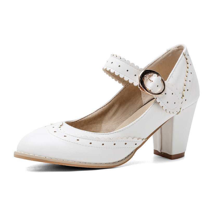 Spring new thick and buckle high heel Mary Jane shoes