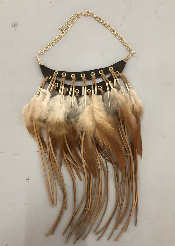Boho Indie Choker Feather Necklace