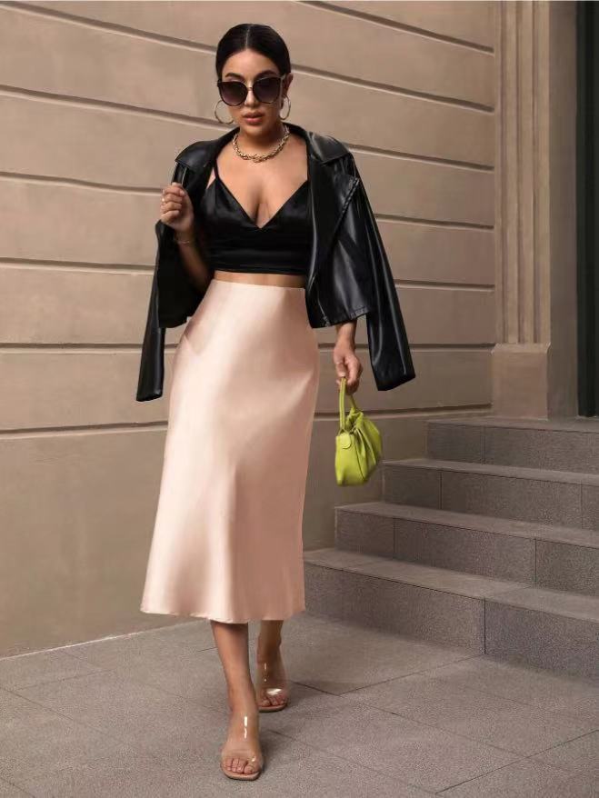 European And American Elegant Style A- Line Satin Skirt