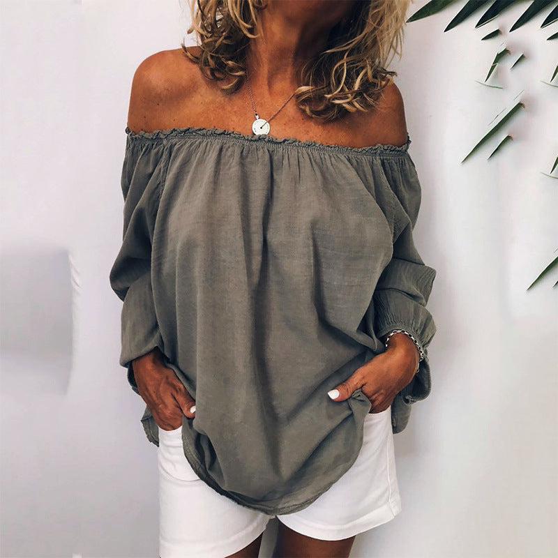 Linen cotton shoulder blouse long sleeves off-the-shoulder