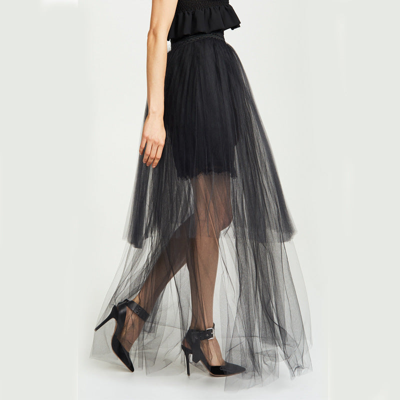 Irregular long skirt mesh skirt