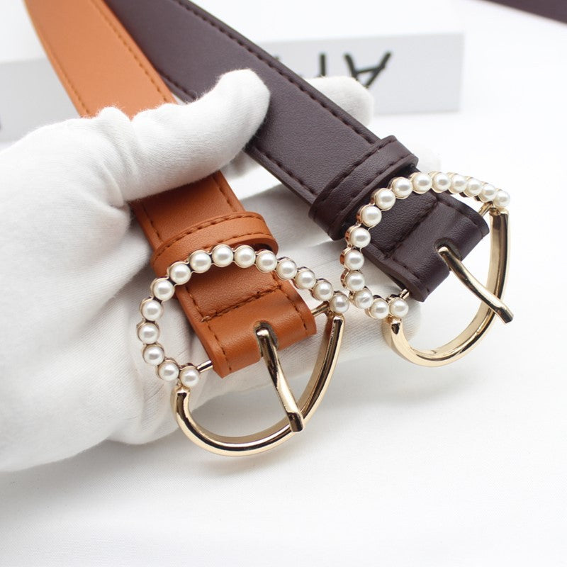 Pearl inlaid love buckle belt