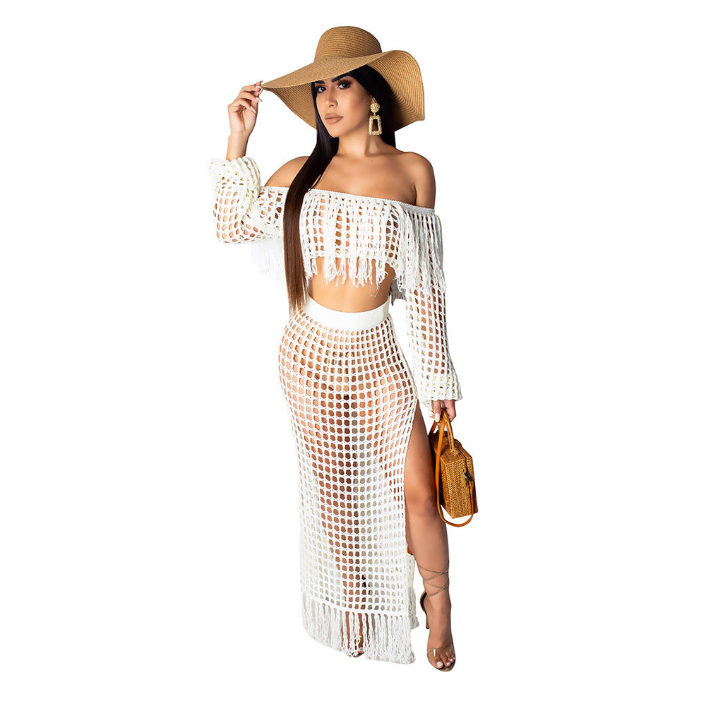 Casual mesh fringed beach skirt