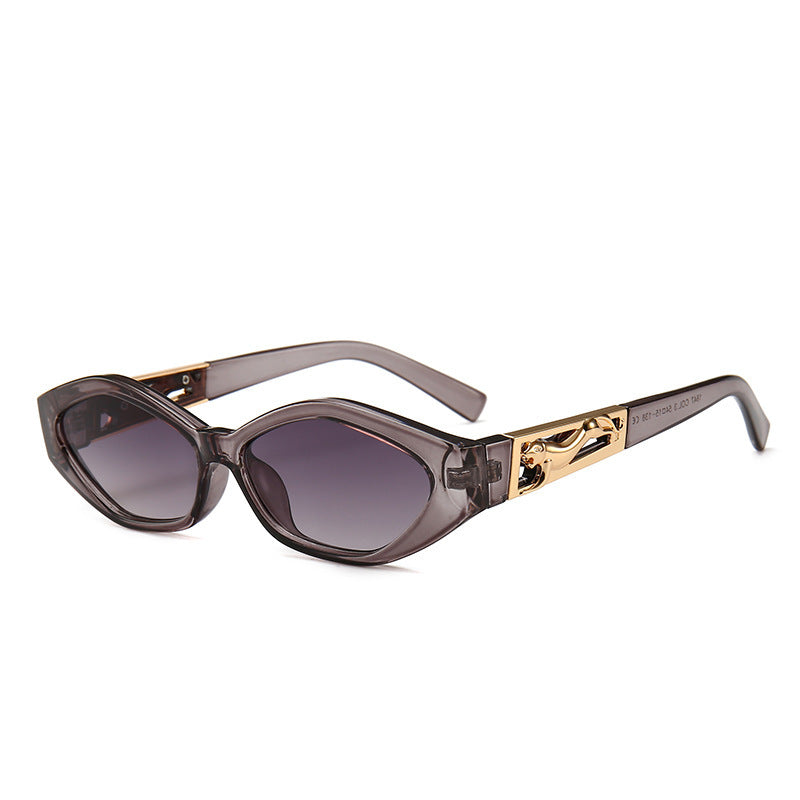 Angular Cat-eye Sunglasses, Modern Retro Temples In The Shape Of A Jumping Cheetah