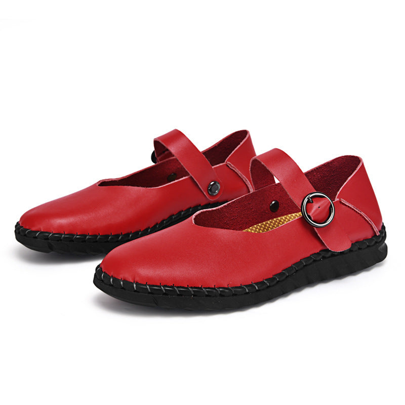Buckle Flat Shoes Shallow Mouth Pumps Retro Square Toe Mary Jane Shoes