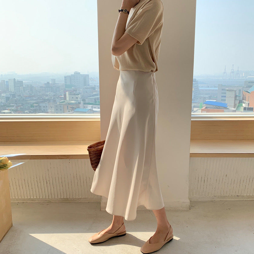 New Women's Satin Silky Draped High Waist Skirt