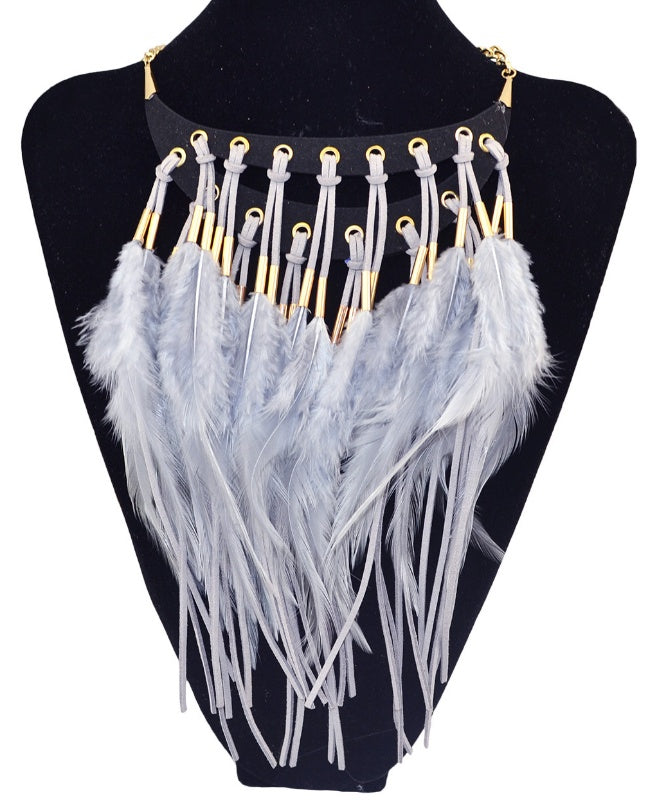 Boho Indie Choker Feather Necklace