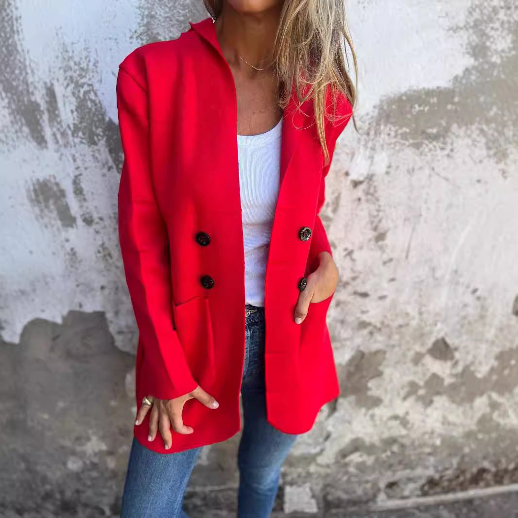 Solid Color Hooded Casual Button Trench Coat