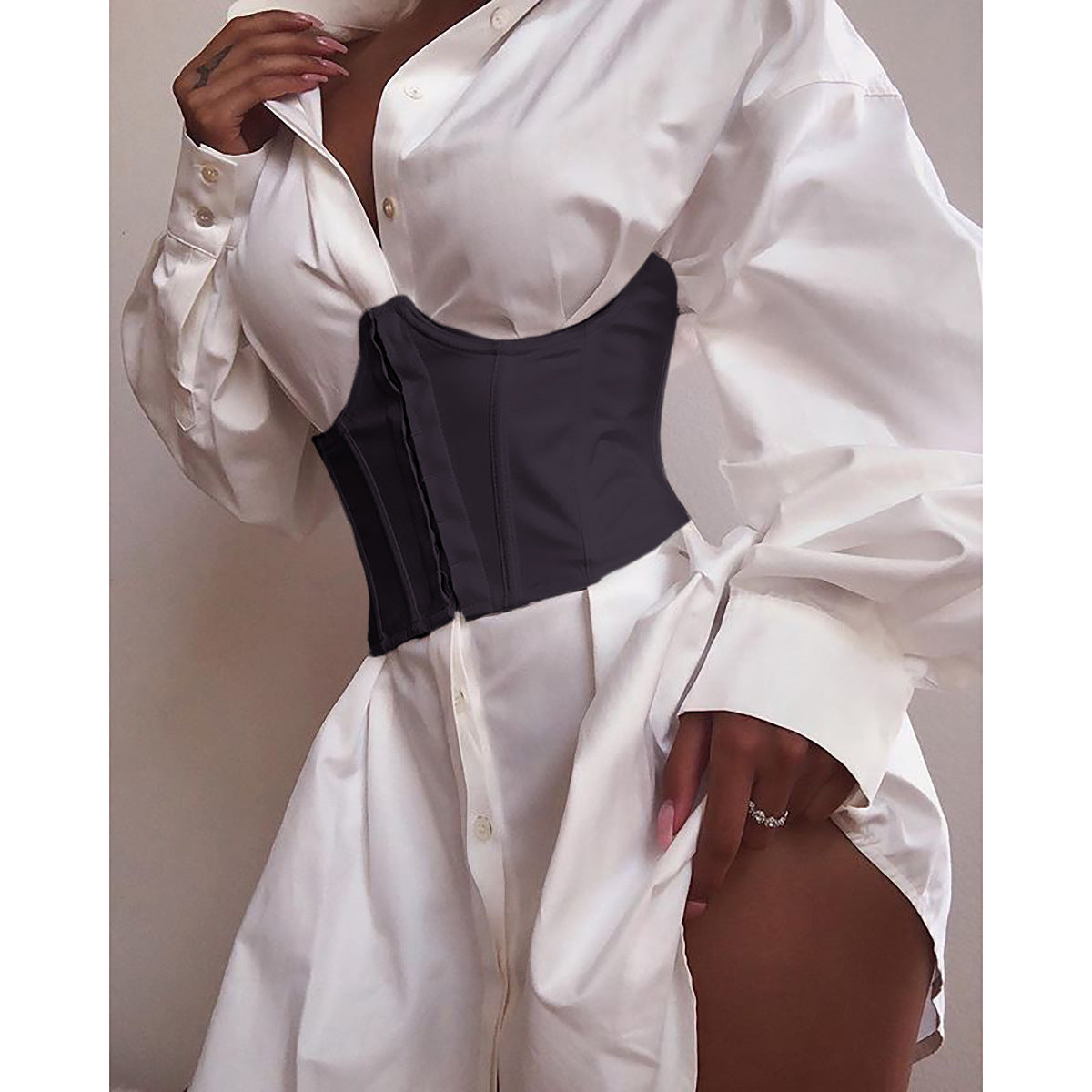 Pure Color Waist And Navel All-match Fish Bone Girdle