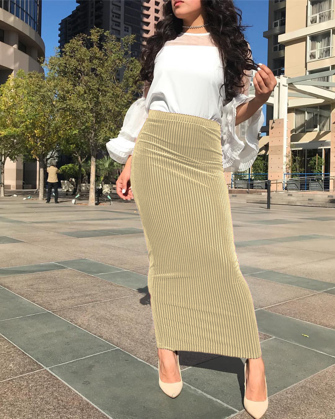 Striped Stretch Knit Wrap Hip Women's Skirt