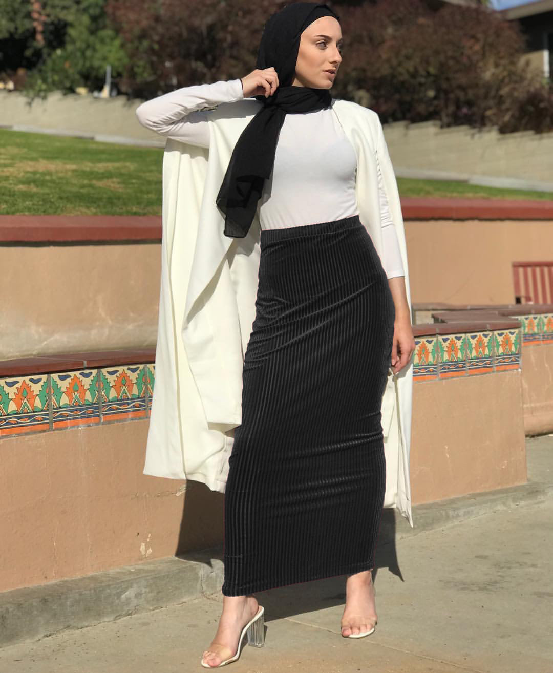 Striped Stretch Knit Wrap Hip Women's Skirt