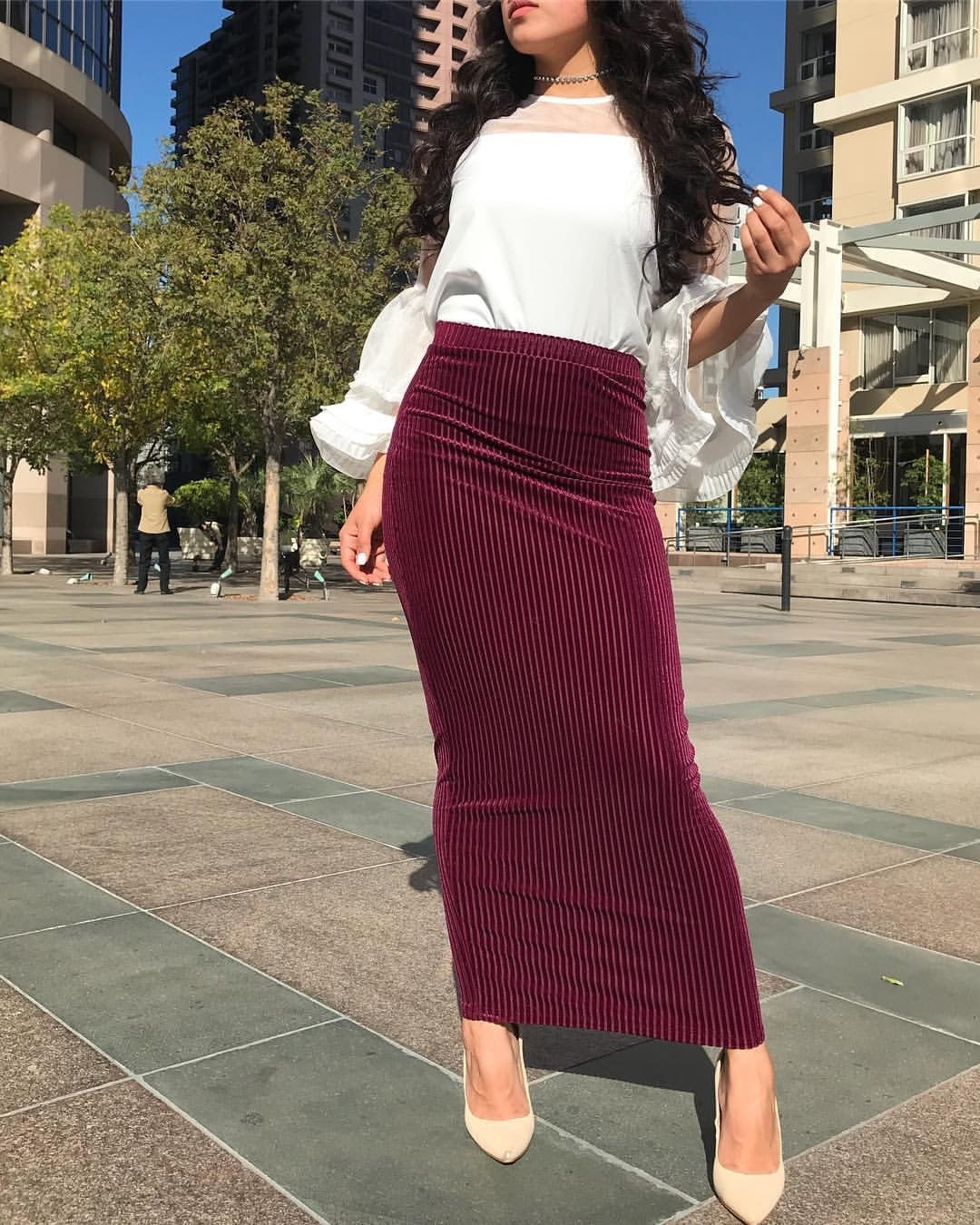 Striped Stretch Knit Wrap Hip Women's Skirt