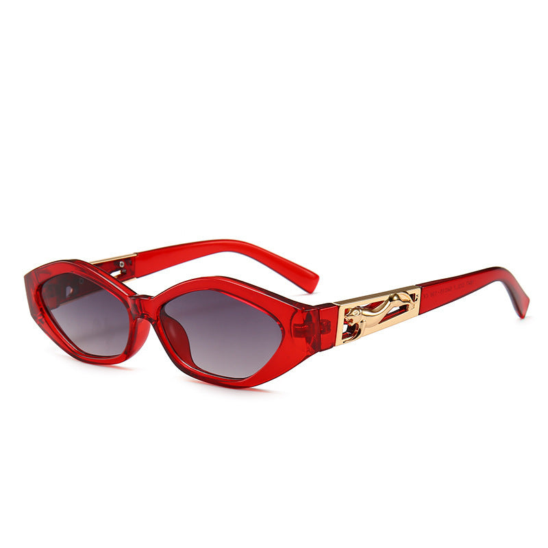 Angular Cat-eye Sunglasses, Modern Retro Temples In The Shape Of A Jumping Cheetah