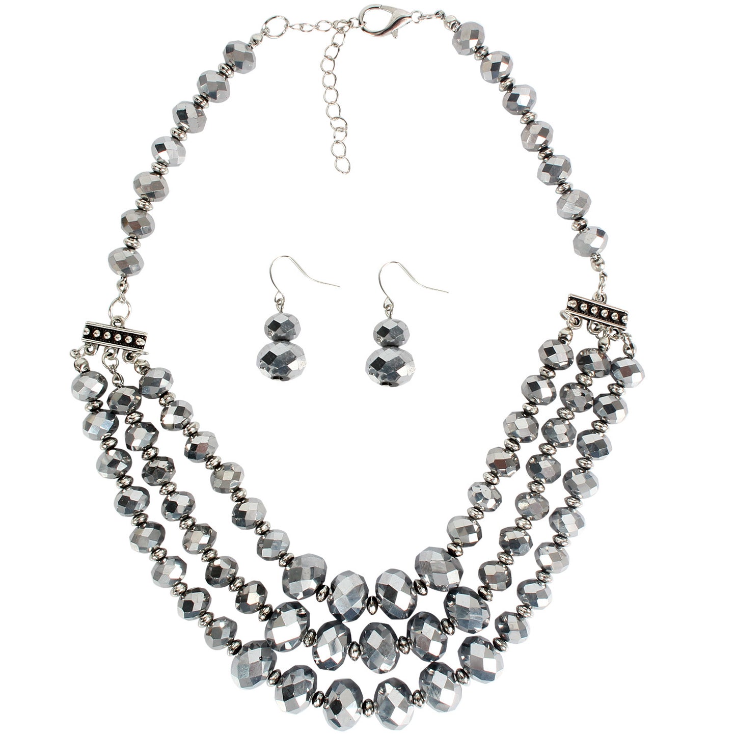 Beaded Ladies Multi-layer Short Clavicle Chain Crystal Earrings And Necklace Set
