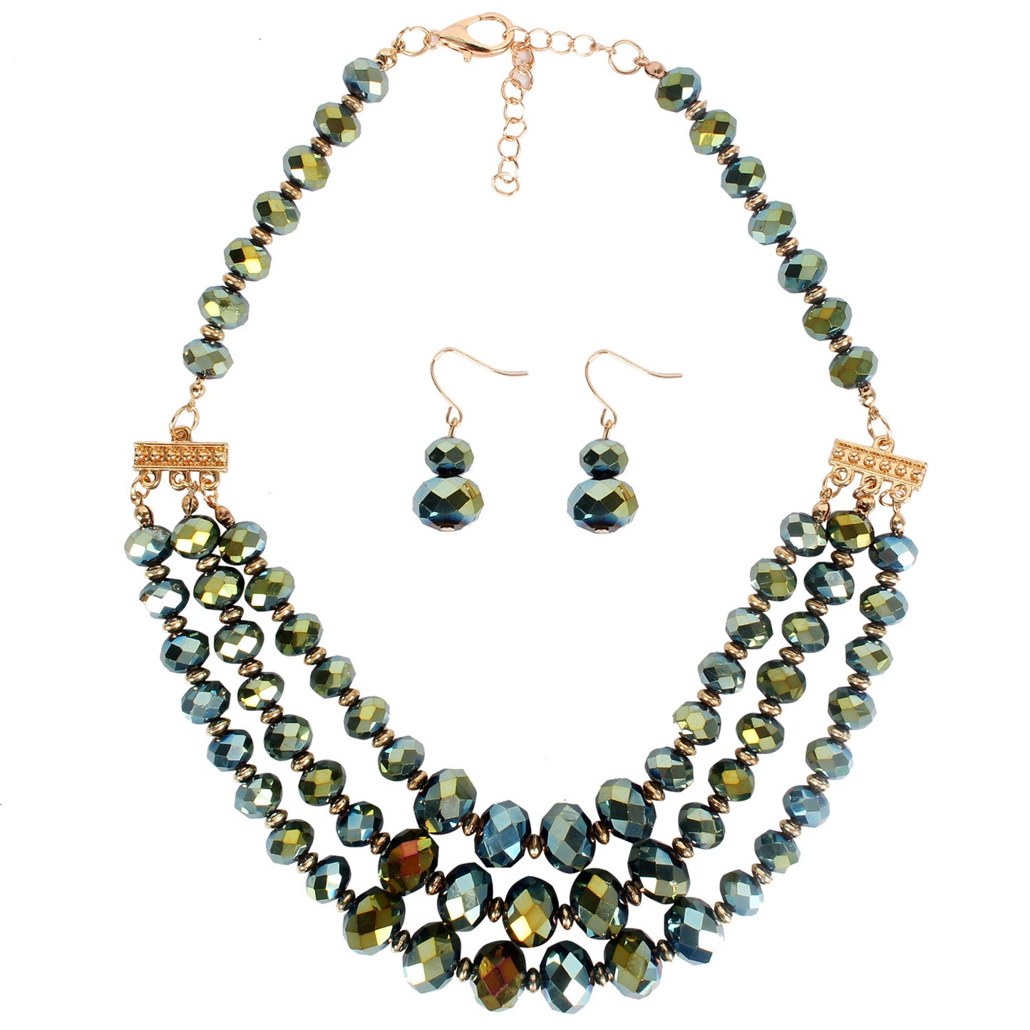 Beaded Ladies Multi-layer Short Clavicle Chain Crystal Earrings And Necklace Set