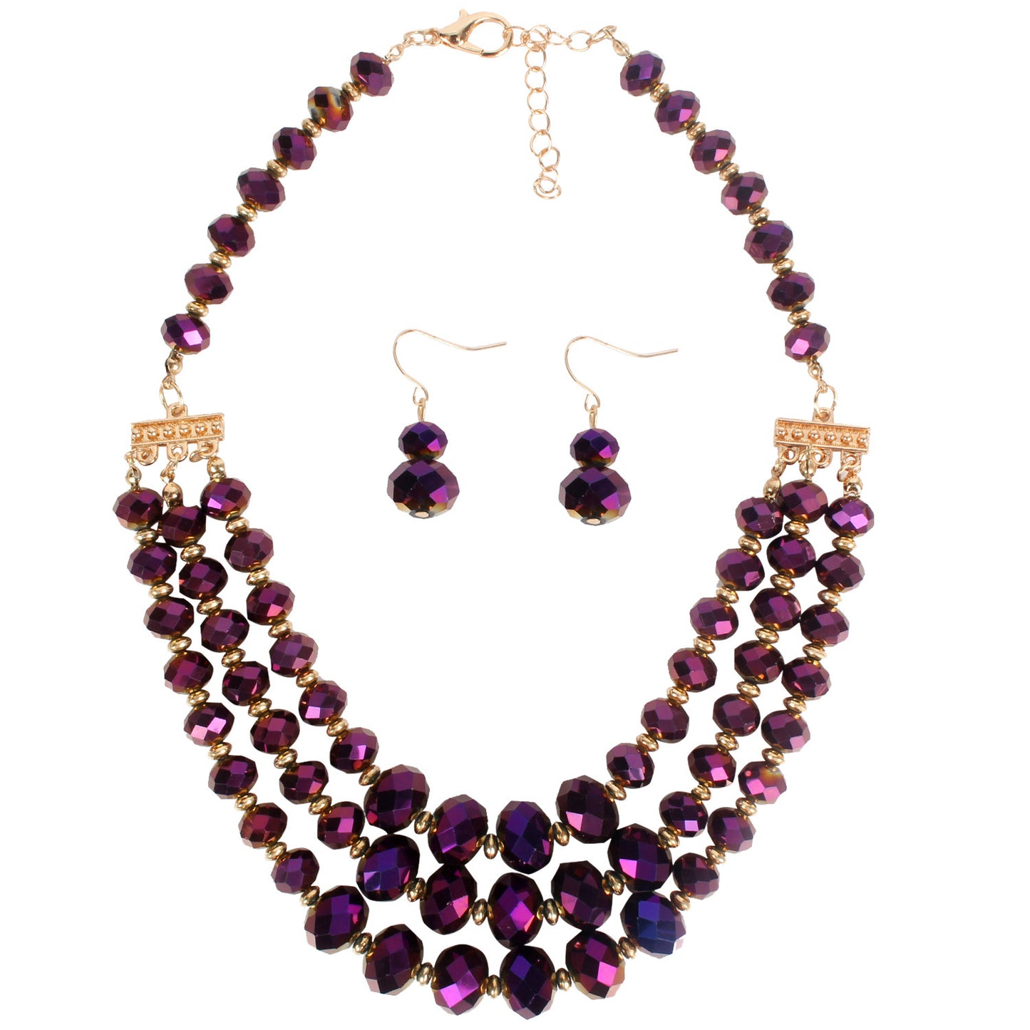 Beaded Ladies Multi-layer Short Clavicle Chain Crystal Earrings And Necklace Set