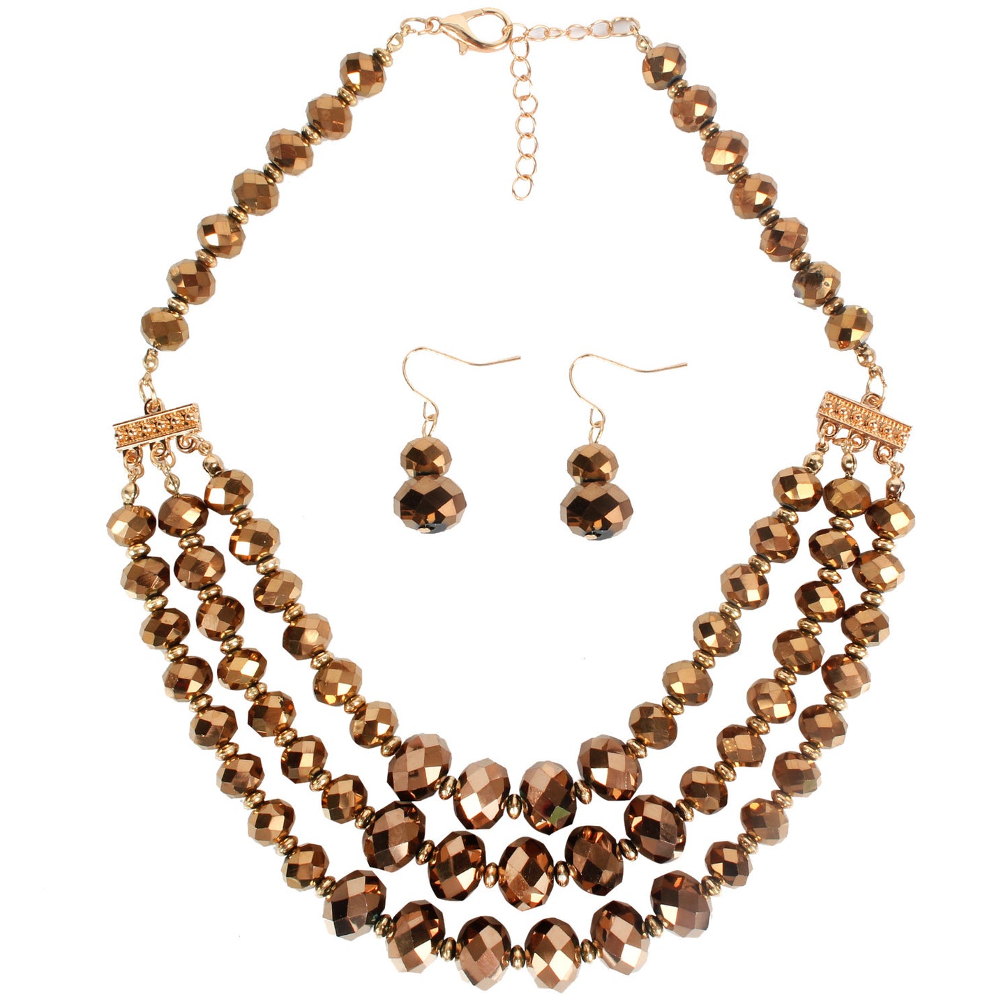 Beaded Ladies Multi-layer Short Clavicle Chain Crystal Earrings And Necklace Set