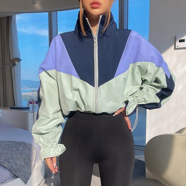New Fashion, Retro, Loose, Thin, Color Matching, Sporty, Thin Zipper Jacket