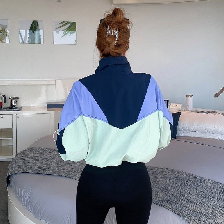 New Fashion, Retro, Loose, Thin, Color Matching, Sporty, Thin Zipper Jacket