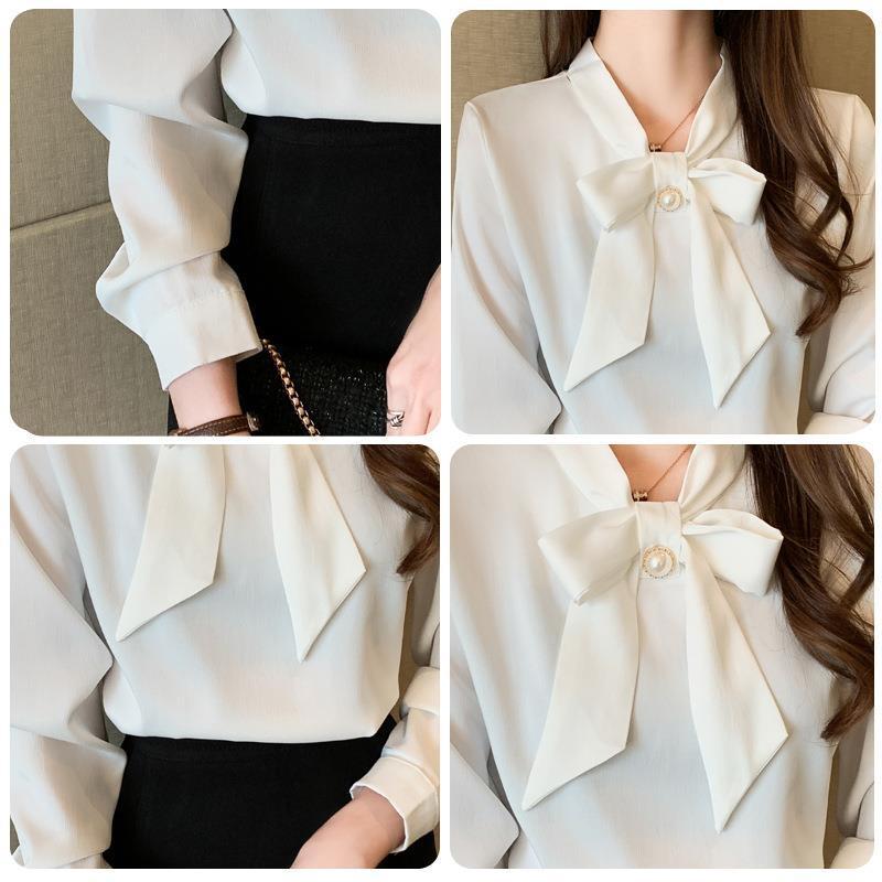Spring New Bow Satin Long Sleeved Inner Shirt Blouse