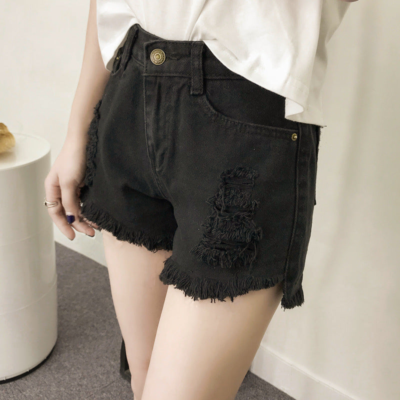 Wubi Crab With Cotton Ripped Holes High Waist Wide Leg Denim Shorts Women Loose Students All-Match Hot Pants