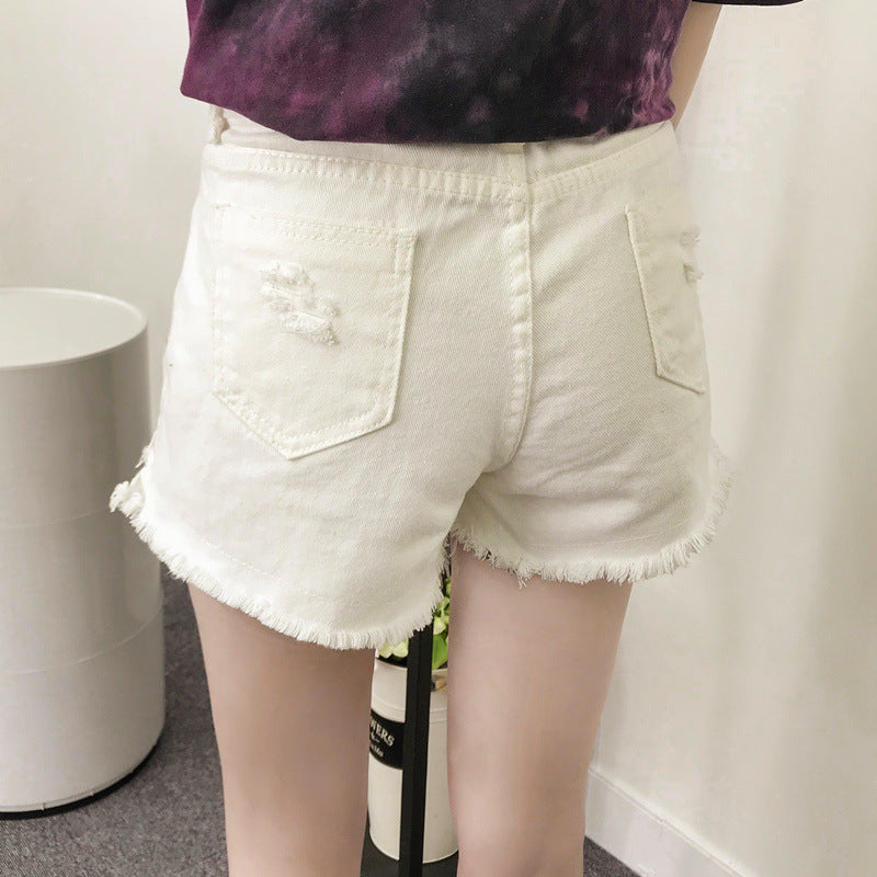 Wubi Crab With Cotton Ripped Holes High Waist Wide Leg Denim Shorts Women Loose Students All-Match Hot Pants