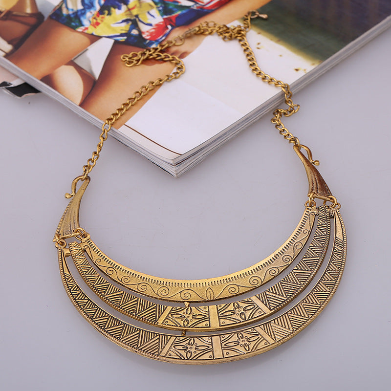 Women Goth Large Boho Vintage Brass Bib Crescent Necklace