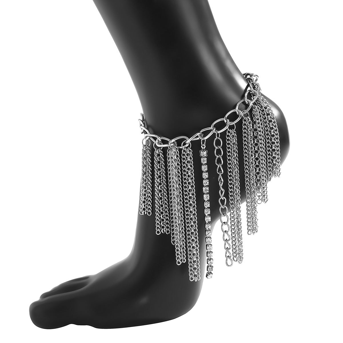 Retro Tassel Inlaid Diamond Chain Shoes With Anklet Fashion Trend Geometric High Heels Chain Women