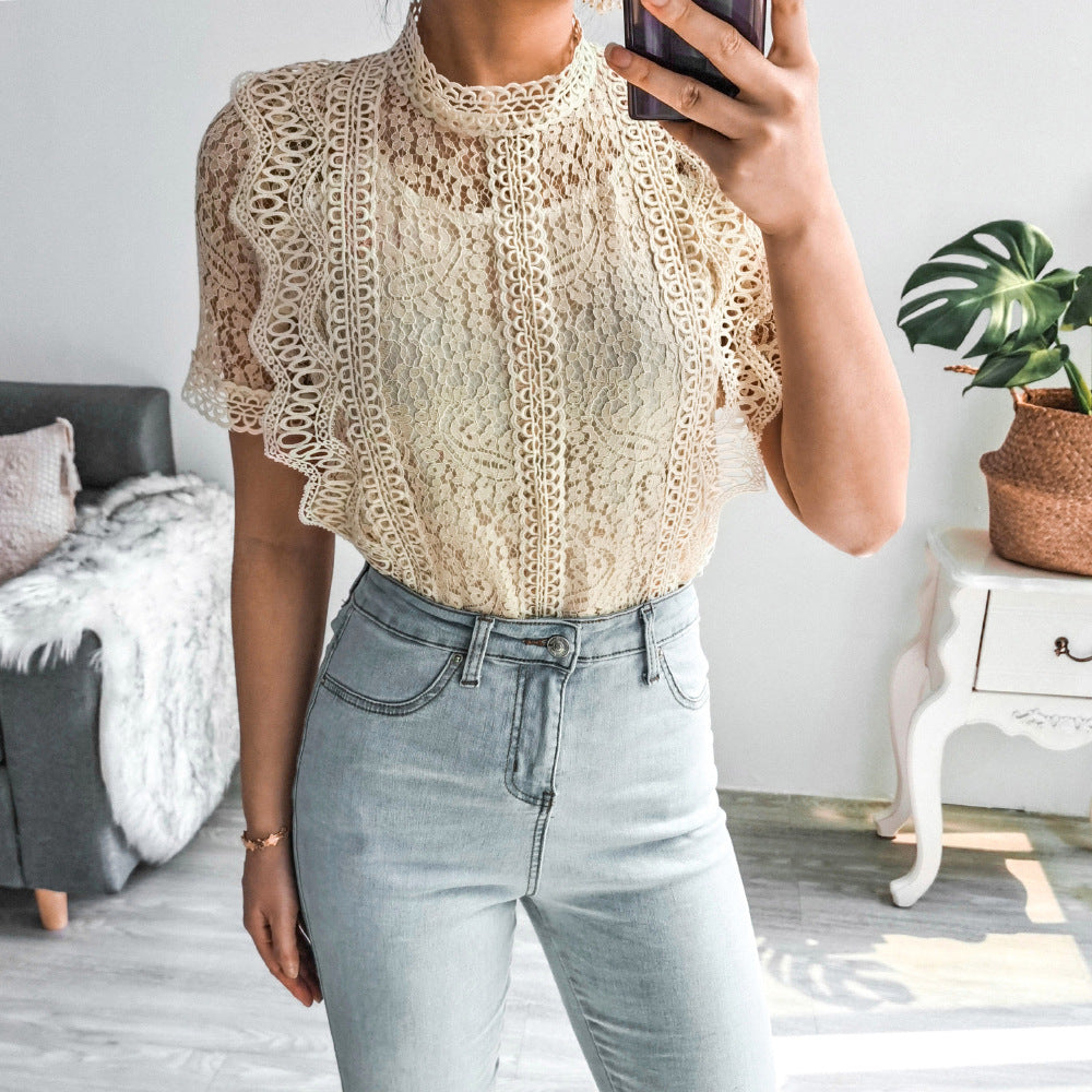 Crochet Lace Short-sleeved Casual Top
