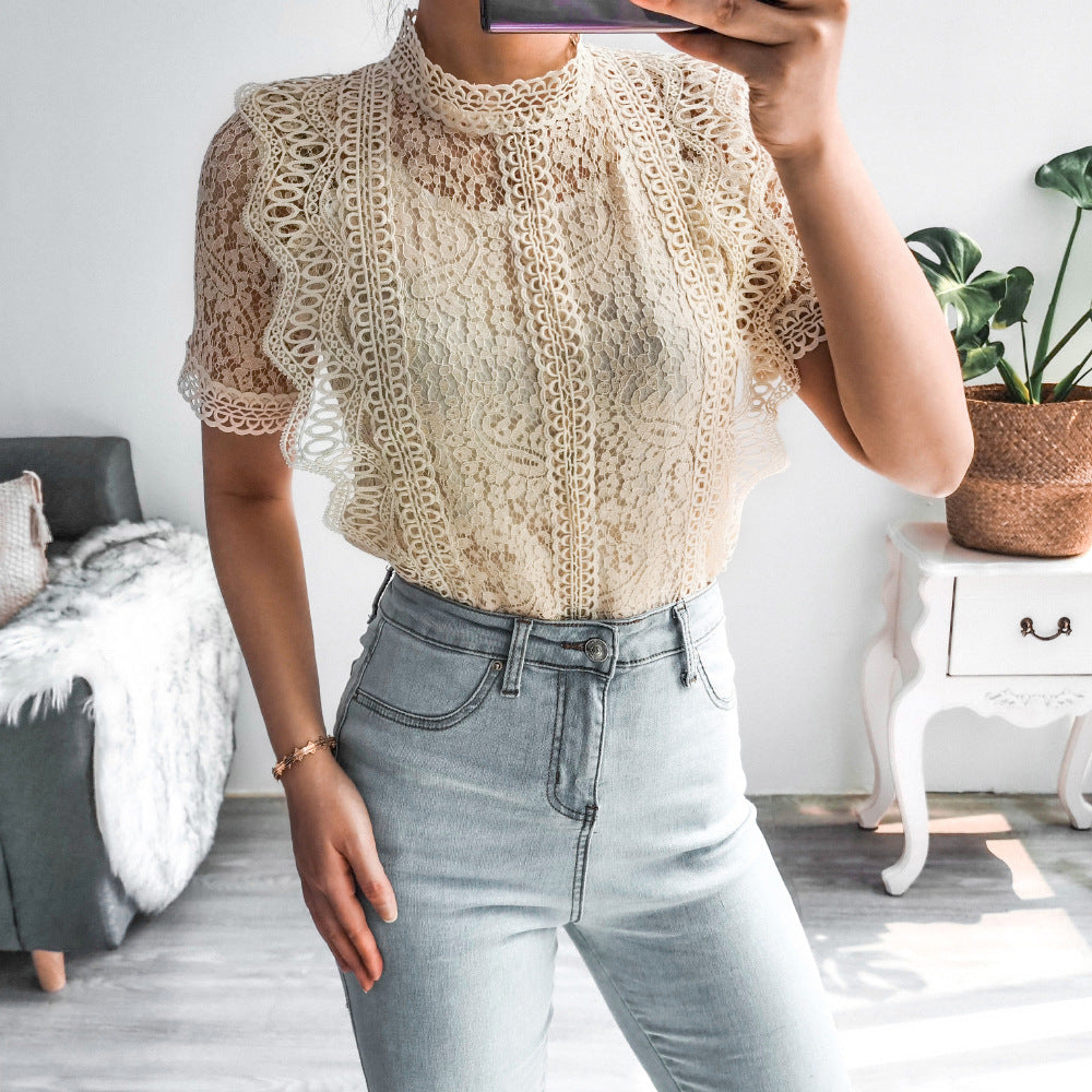 Crochet Lace Short-sleeved Casual Top