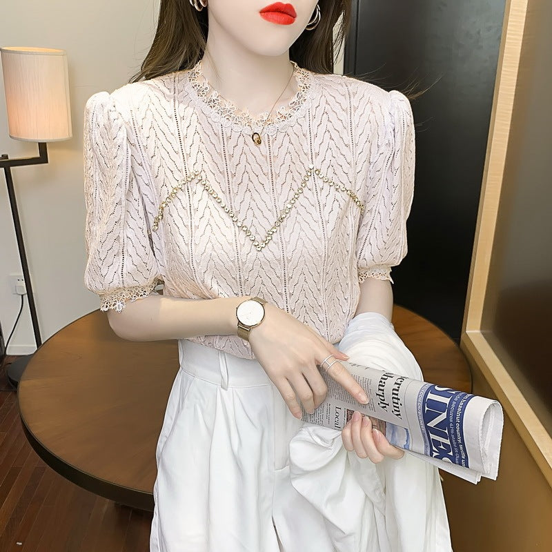 Western Style Retro Design Puff Sleeves With Blouse Women