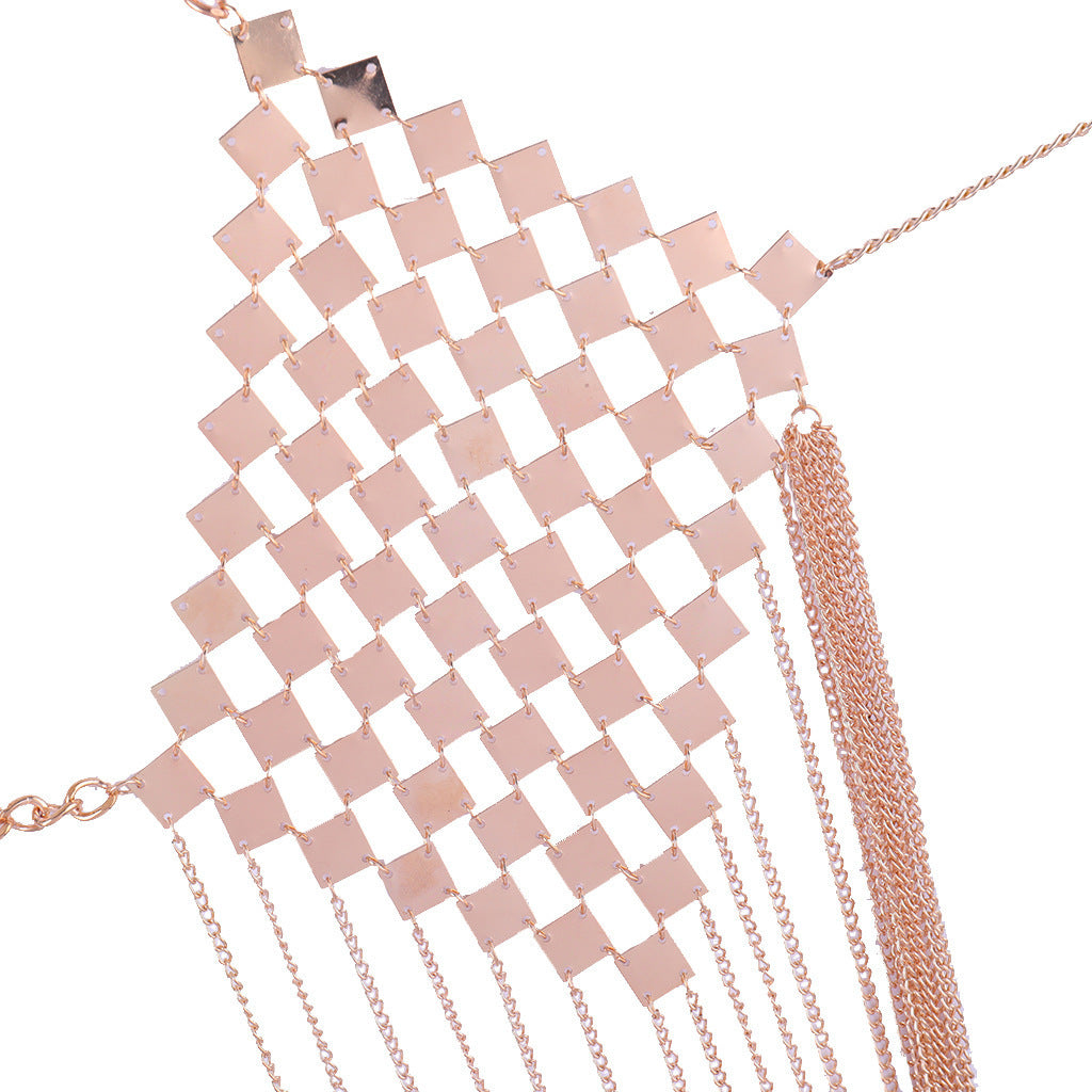Sheet metal bra body chain tassel