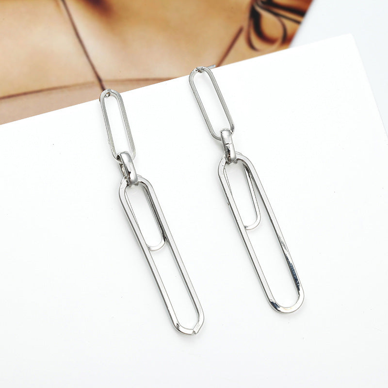 Simple Women Vintage Metal Glossy Surface Geometric Clip Earrings