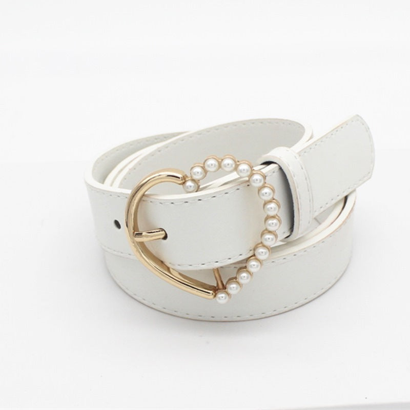 Pearl inlaid love buckle belt