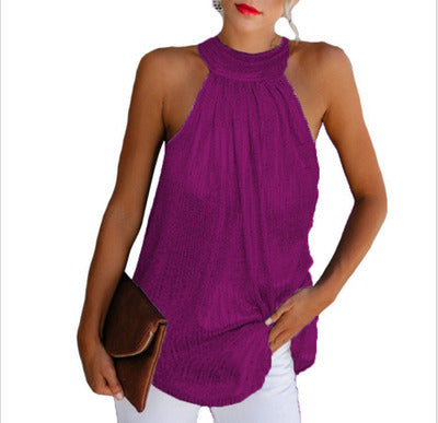 Hanging neck zipper sleeveless T-shirt casual top